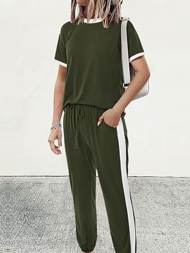 MASCOMODA Womens 2 Piece Outfits Summer Matching Lounge Sets Jogger Set - color: Army Green, size: X-Large