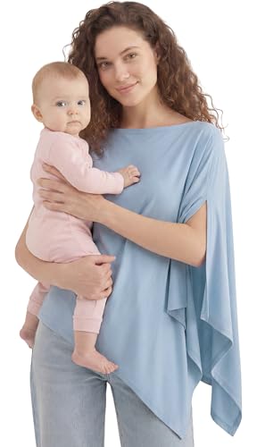 PATPAT Bamboo Viscose Nursing Cover, Breathable Poncho, Dusty Blue - color: Dusty Blue