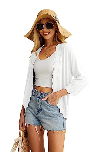 GRECERELLE Women's 3/4 Sleeve Summer Lightweight Knit Cardigan Sweater - color: 01-solid-white, size: X-Large