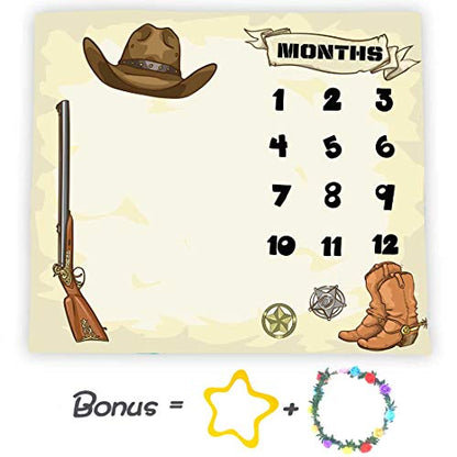 Western Cowboy Theme Baby Monthly Milestone Blanket, Soft Flannel, 48x40in - size: 48x40in