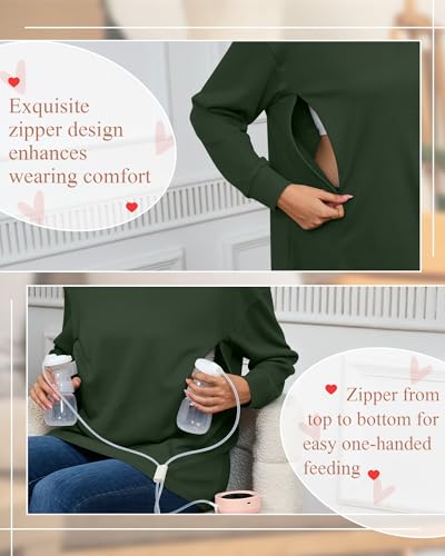 Oakgarden Women's Zipper Oversized Nursing Sweatshirts - color: Army Green, size: Medium