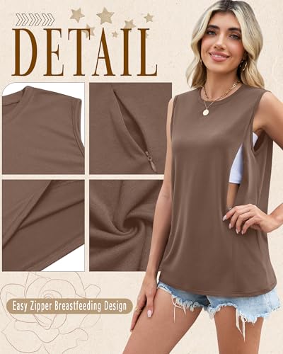 3 Pack Women's Nursing Tank Tops - color: Brown, Olive Green, Black, size: Small