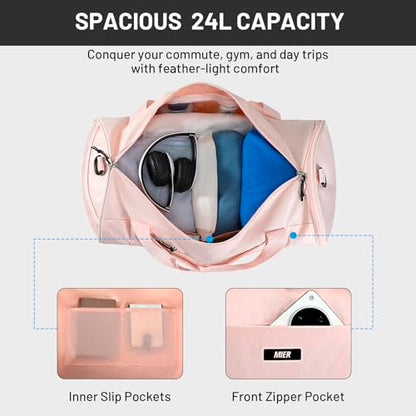 MIER Small Gym Duffle Bag with Shoe Compartment & Wet Pocket, 24L, Pink - color: pink, size: 24L