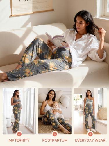 Summer Mae Viscose Maternity Pants Pregnancy Pajama Lounge Pant with Pocket - color: Grey Marigold, size: Medium