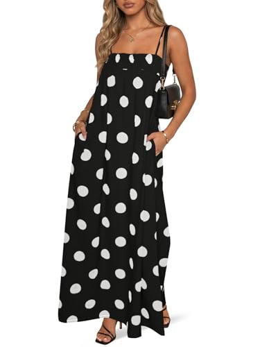Wenrine Womens Polka Dot Maxi Dress Spaghetti Strap Long Summer Dresses - color: Black, size: Medium