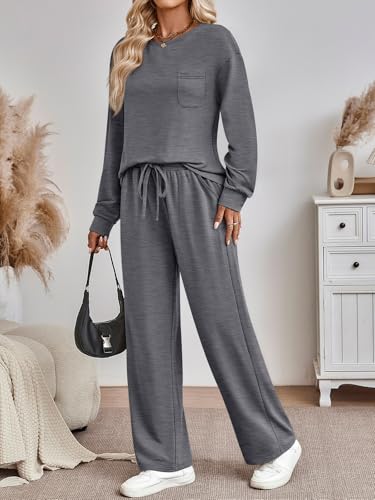 AUTOMET Womens Sweatsuits 2 Piece Lounge Matching Sweat Sets Fall Outfits - color: Dgrey, size: Medium