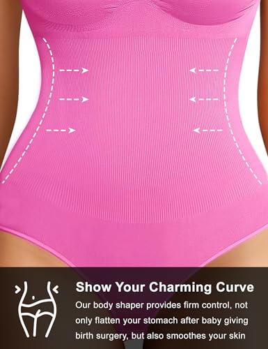 Tummy Control Nursing Bodysuit, Seamless Breastfeeding Body Shaper, Postpartum Sculpting Snatched Waist Bodysuit - color: Pink, size: Medium