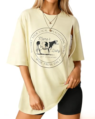 Oversized Nursing Shirts for Breastfeeding Friendly Zipper Nursing Shirt Maternity Mama Breast Feeding Tops - color: Apricot, size: Small