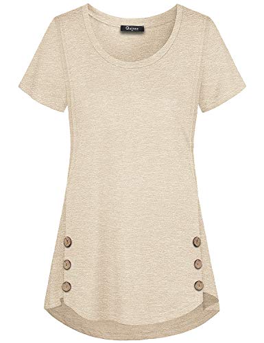 Quinee Women's Casual Button Side Nursing Tops Maternity Breastfeeding Tunic - color: Beige, size: Large