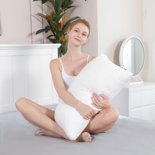 Rainmr Queen Size Bed Pillow for Sleeping Shredded Memory Foam Adjustable Loft Pillows with Cooling Washable Pillow Case, 20x30 inches (White, Queen 1-Pack) - size: 20x30 IN