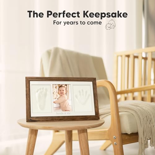 KeaBabies Baby Hand and Footprint Kit, Clay Keepsake Frame (Medium Oak) - color: Medium Oak, size: Duo Frame, 13" x 7.8"