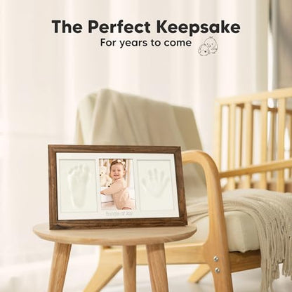 KeaBabies Baby Hand and Footprint Kit, Clay Keepsake Frame (Medium Oak) - color: Medium Oak, size: Duo Frame, 13" x 7.8"