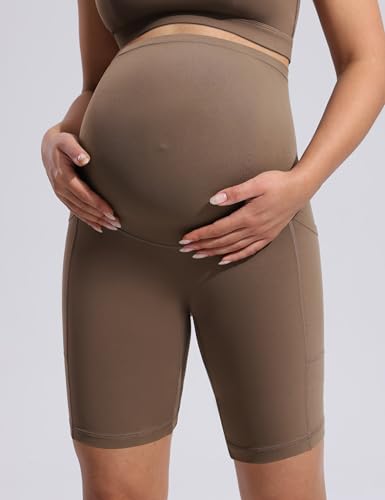 POSHDIVAH Creamluxe Maternity Biker Shorts with Pockets 6"/8" - color: Mocha Mousse, size: Medium