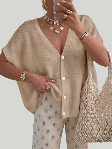 PRETTYGARDEN Womens 2026 Summer Oversized Cardigans Sweaters - color: Khaki, size: Large