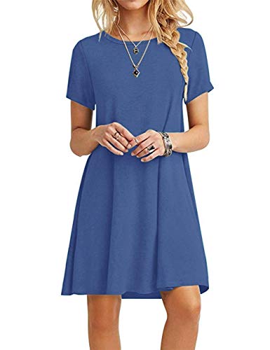 TOPONSKY Women's Casual Plain Simple Loose Flowy Short-Sleeve T-Shirt Dress - color: Ac Denim Blue, size: Medium