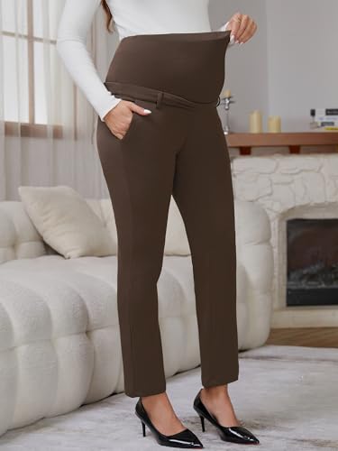 Maternity Work Pants Skinny Office Trousers - color: Brown, size: X-Large