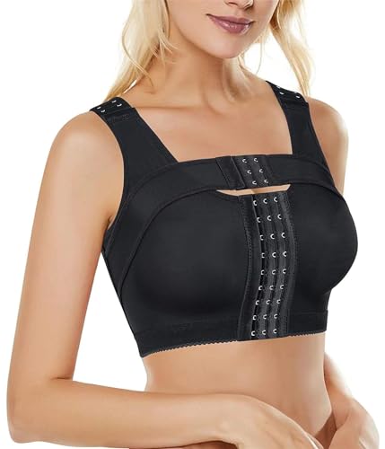 BRABIC Women's Front Closure Post-Surgery Posture Corrector Bra Shaper Tops - color: Black, size: XX-Large