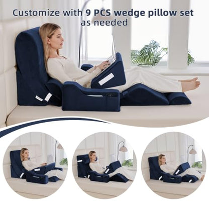Wedge Pillow Set for After Surgery,Navy,9PCS-23.2" - color: Navy, size: 9PCS-23.2''
