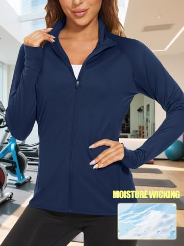 TACVASEN Women's Lightweight Athletic Jacket UPF 50+ Long Sleeve Sun Shirt - color: 02 Navy, size: Medium