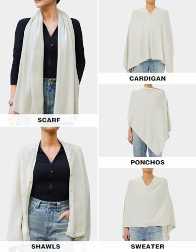 PULI Women's Versatile Knit Shawl Poncho Sweater Button Scarf - color: Light Smoky Gray