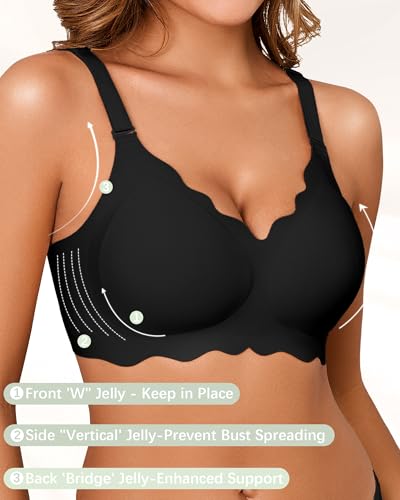 Seamless Jelly Bras for Women, No Underwire Push Up Bra - color: Black, size: 4X-Large