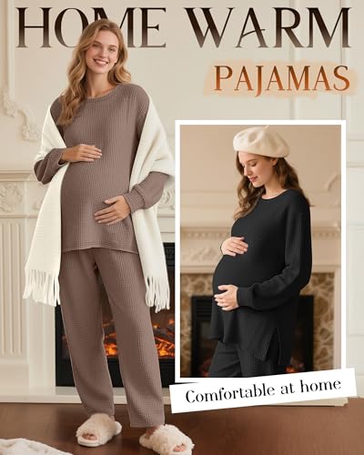 3 Pack Women's Maternity Waffle Knit Shirts - color: Army Green, Coffee, Black, size: Small