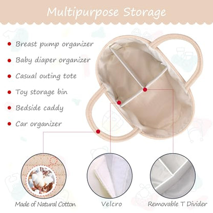 COMSE Large Cotton Rope Baby Diaper Caddy Organizer with Handles, Beige - color: Beige, size: Large