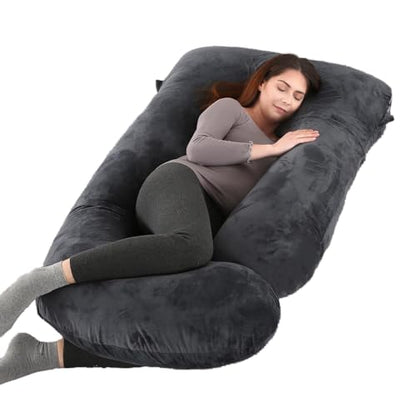 ALLOPERA U Shape Pregnancy Pillow - Full Body Maternity Pillow for Sleeping - color: Black-grey