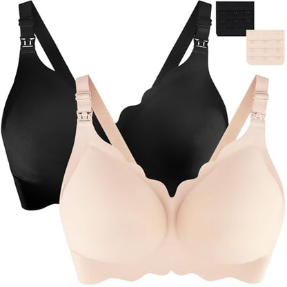 UHdod Nursing Bras for Breastfeeding, Seamless Wireless Maternity Bra - color: Black + Nude, size: Medium