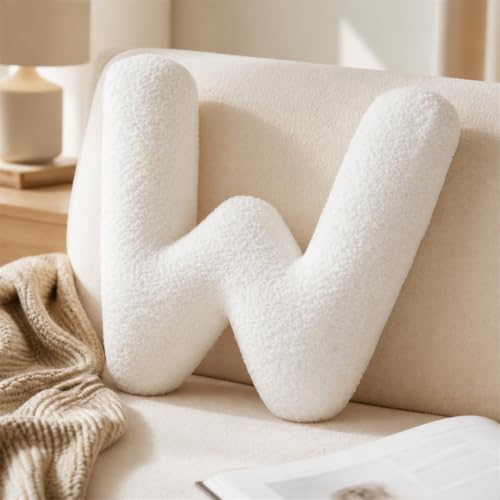 Letter Plush Pillow, Letter Hugging Throw Pillows, Decorative Initial Letter Shaped Throw Pillows for Bed Couch, Letter Pillows English Alphabet A to Z for Sofa Bedroom Living Room Decor (W) - color: W