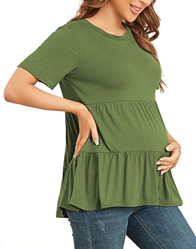 Xpenyo Women's Maternity T Shirts Short Sleeve Tiered Basic Casual Pregnancy Top - color: Army Green, size: X-Large