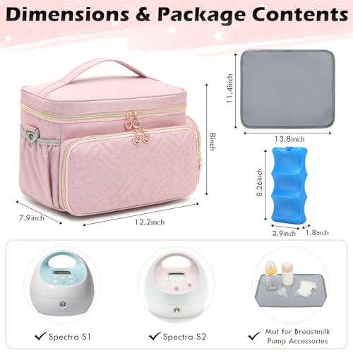 Breast Pump Bag Fit for Spectra S1/S2, Portable Pump Carrying Case - color: Pink