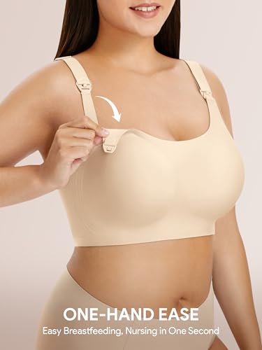 Angelhood Seamless Nursing Bra for Women Wire Free Full Coverage Nursing Bra T-Shirt Bra with Extra Extender - color: Skin, size: XX-Large