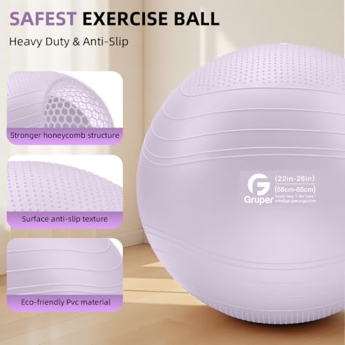 Gruper Yoga Ball, Extra Thick Non Slip Exercise Ball, 4 Sizes - color: Lavender, size: 22 Inch (55cm),m
