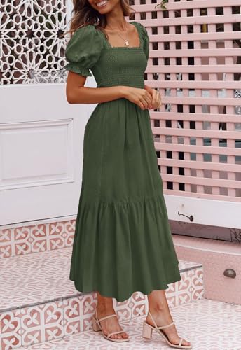 ZESICA Womens 2026 Summer Boho Floral Ruffle Maxi Dress - color: Armygreen, size: Medium