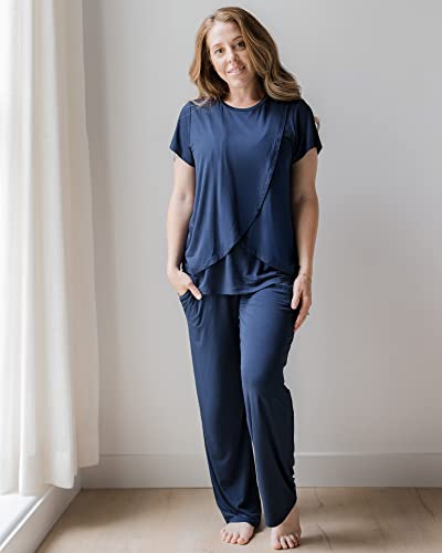 Kindred Bravely Tulip Hem Maternity Nursing and Postpartum Pajama Set - color: Navy Blue, size: Small
