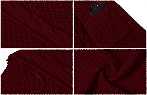 GRECERELLE Womens Fall Winter Long Sleeve Cardigans Sweater with Pockets - color: 03 Wine Red, size: XX-Large