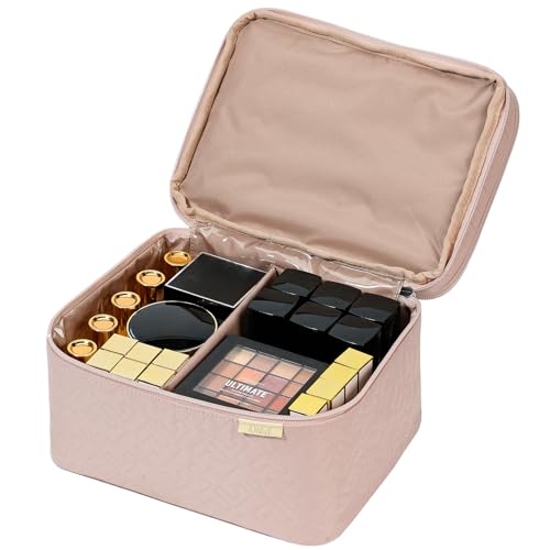 NISHEL Large Makeup Bag Organizer, Double Layer Cosmetic Travel Case - color: Pink, size: Large
