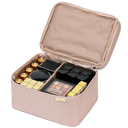 NISHEL Large Makeup Bag Organizer, Double Layer Cosmetic Travel Case - color: Pink, size: Large