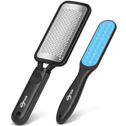 Kolavia 2 Pack Foot File Callus Remover, Durable Foot Scrubber for Hard Dead Skin, Foot Rasp and Double-Sided Foot Heel Scraper for Cracked Heels & Corns, Stainless Steel Pedicure Feet File Tool
