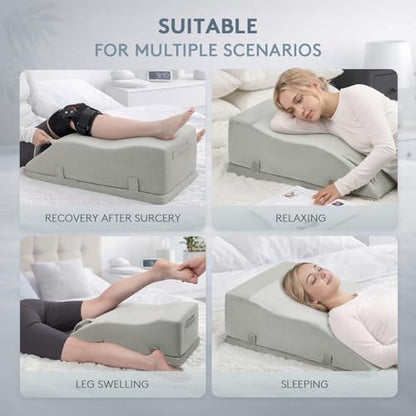 Leg Elevation Pillow for After Surgery, Adjustable Wedge Pillow for Legs Knee Swelling & Blood Circulation Relief, Knee Replacement Surgery Recovery Pillow (Velvet Grey, 27.5inx13inx10in)