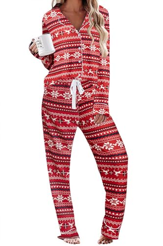 Ekouaer Women's Pajamas Long Sleeve Loungewear Casual Button Down Pjs - color: Christmas Pattern, size: Medium