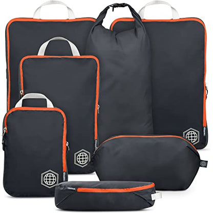 TRIPPED Travel Gear Large Compression Packing Cubes 7-Piece Set for Travel - color: Grey/Orange