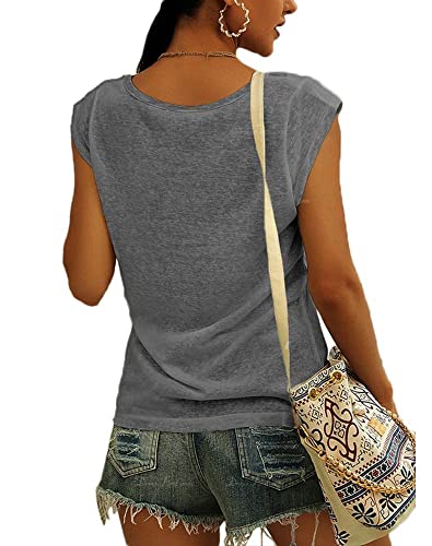 Langwyqu Womens' Cap Sleeve Tees Casual Loose Fit Basic Shirts Tank Tops - color: 00- Gray, size: Medium