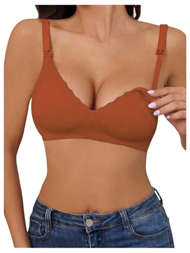 OYOANGLE Women's Maternity Nursing Bra Wireless Push Up Breastfeeding Bras - color: Burnt Orange, size: Medium