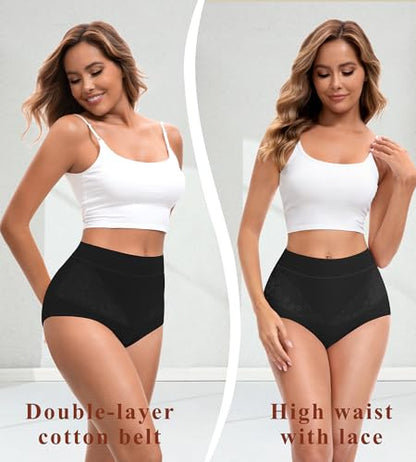 Womens Cotton High Waisted Underwear Comfort Panties 5 Pack Briefs - color: Black-01-5 Pack-c, size: Medium