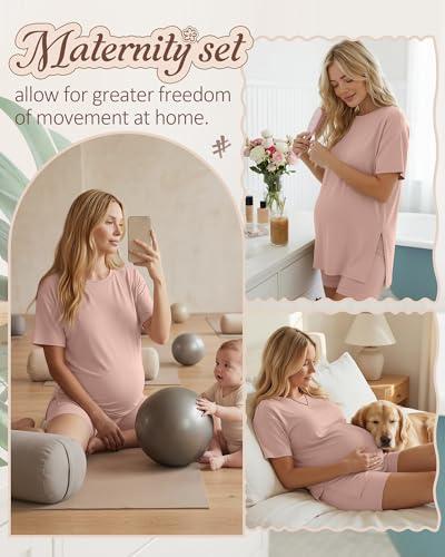 Women's Maternity Pajamas Set 2 Piece Outfits - color: Gray Pink, size: Small