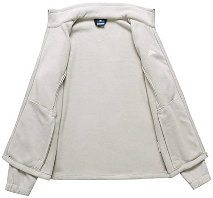 GIMECEN Women's Full Zip Soft Polar Fleece Jacket Outdoor Recreation Coat - color: Beige, size: Large