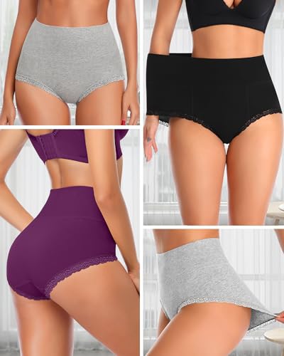 Annenmy High Waisted Womens Underwear Cotton Underwear Full Coverage Briefs Stretch Breathable Ladies Panties 5 Pack - color: Multicolorb, size: Small