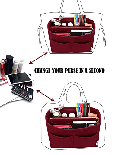 LEXSION Felt Purse Organizer Insert, Tote Bag Shaper Dividers with 5 Sizes - color: Vine Red, size: Regular Medium